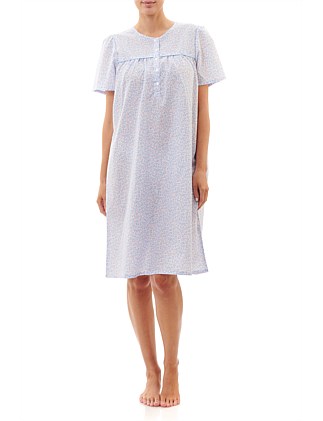 long cotton nightgowns short sleeve