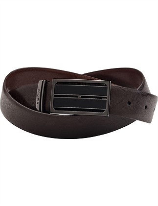 Pebble Grain Leather Dress Belt With Shield Buckle