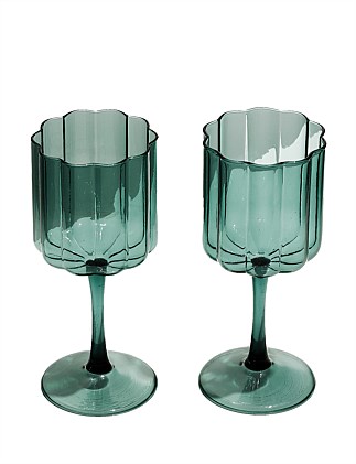 Wave Wine Glass Set of 2 in Teal