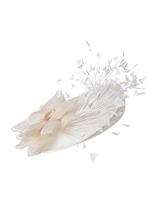 SINAMAY DISC WITH FLOWER AND CUT FEATHERS