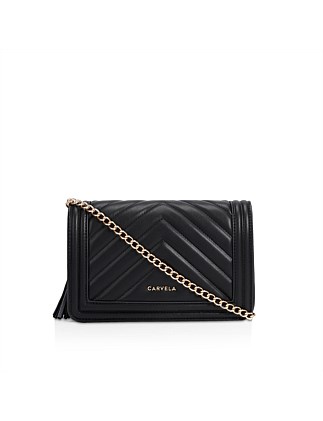 LARA TASSEL FLAPOVER BLACK CROSS BODY BAG