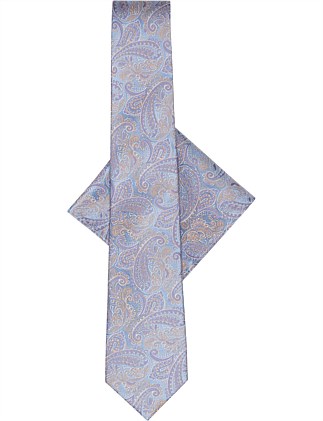 PAISLEY TIE & POCKET SQUARE SET BLUE/LILAC