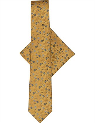 DISTY FLORAL TIE & POCKET SQUARE SET YELLOW