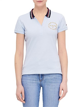 Metallic Round Short Sleeve Polo Top