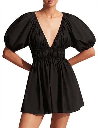 Shirred Plunge Mini Dress