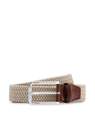 Woven belt with leather facings