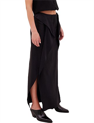 BLACK LINEN TWILL IMPINGE SKIRT