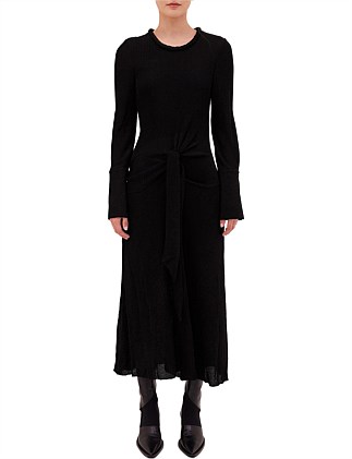 BLACK TEXTURE JERSEY FIGURATIVE DRESS