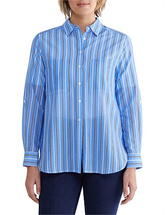 STRIPE COTTON SILK RELAXED SHIRT