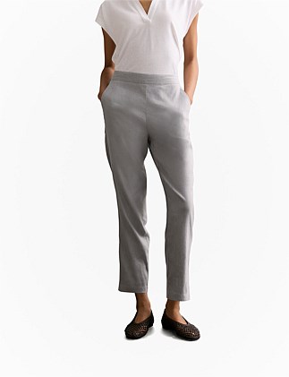 Yarn Dyed Stretch Linen Blend Pull On Pant