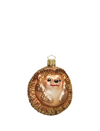 HAND DECORATED HEDGEHOG EUROPEAN GLASS ORNAMENT