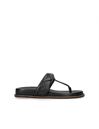 KENSINGTON T-BAR CHUNKY BLACK LEATHER SANDALS