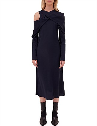 NAVY SATIN REGAS DRESS