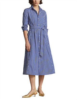 BELTED STRIPED COTTON SHIRTDRESS