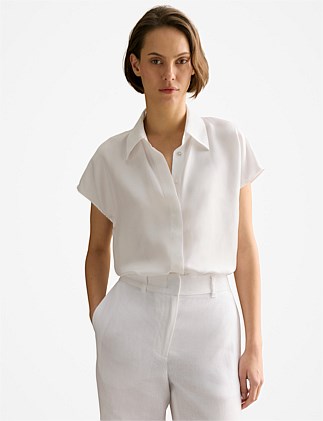 Silk Twill Cap Sleeve Shirt