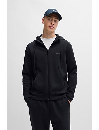 Logo-print zip-up hoodie in stretch cotton