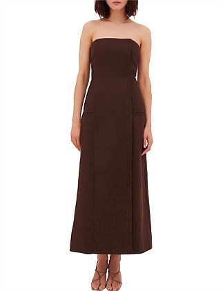 CHOCOLATE LINEN RUNWAY DRESS