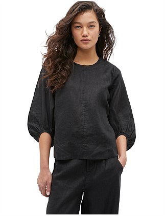 CORE LINEN BALLOON SLEEVE TOP