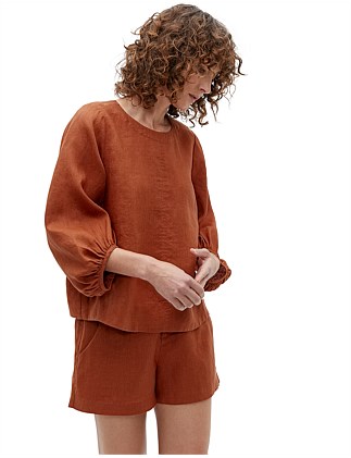 CORE LINEN BALLOON SLEEVE TOP