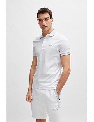 Mesh-logo slim-fit polo shirt in interlock cotton