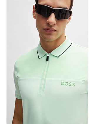 Mesh-logo slim-fit polo shirt in stretch cotton