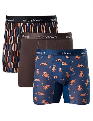 3 Pack Sloth Stack Cotton Comfort Trunks