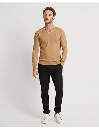 TIPPING V-NECK KNITTED TOP