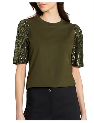 SEQUIN SLEEVE TEE