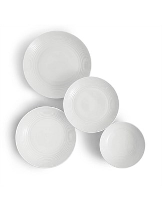 Gordon Ramsay Maze Dinnerware Set White, 16 Piece Set with Pasta Bowls