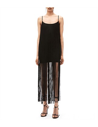 FRINGE MINI DRESS WITH COMBO MESH LINING