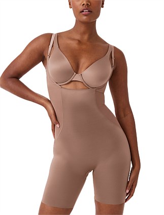 SHAPING SATIN-Open-Bust Mid-thigh Bodysuit