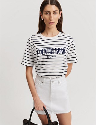 Verified Australian Cotton Stripe Heritage Embroidered T-Shirt