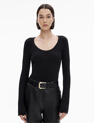 Scoop Neck Rib Knit