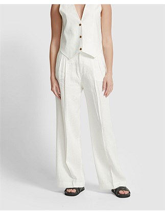 Sonia Linen Wide Leg Pants In White