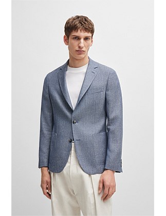 Patterned slim-fit jacket in virgin wool and linen