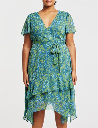 BEVERLY FAUX-WRAP FLORAL MINI DRESS