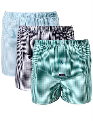 Men's Gingham Check Cotton Boxer Shorts 3 Pack