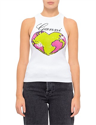 Graphic Ribbed Heart Tank Top