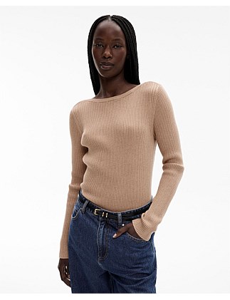 Wool Blend Boat Neck Knit