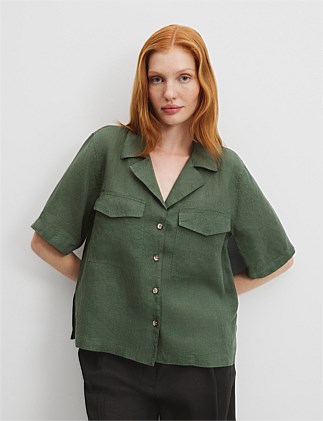 Organically Grown Linen Pocket Detail Shirt