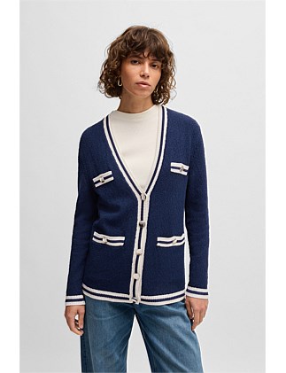 Cotton-blend cardigan with two-tone bouclé structure