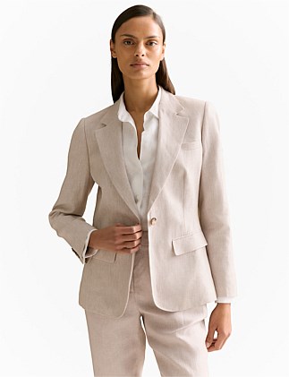 Yarn Dyed Linen Twill Single Breasted Blazer