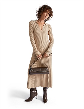 RIB KNIT POLO DRESS