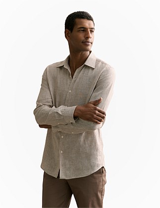 Tailored Fit Basketweave Linen Shirt