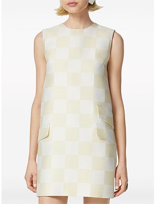 SILK CHECKED SLEEVELESS MINI DRESS