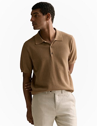 Mercerised Cotton Textured Knit Polo