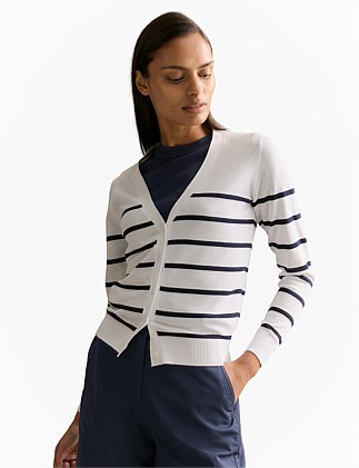 Mercerised Cotton Jersey Stripe Cardigan