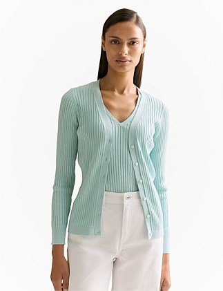 Mercerised Rib V Neck Cardigan