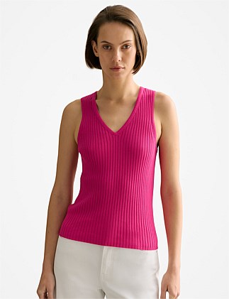 Mercerised Rib V Neck Tank