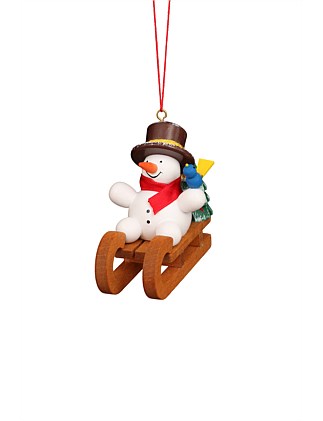 Snowman on Sled Wooden Ornament